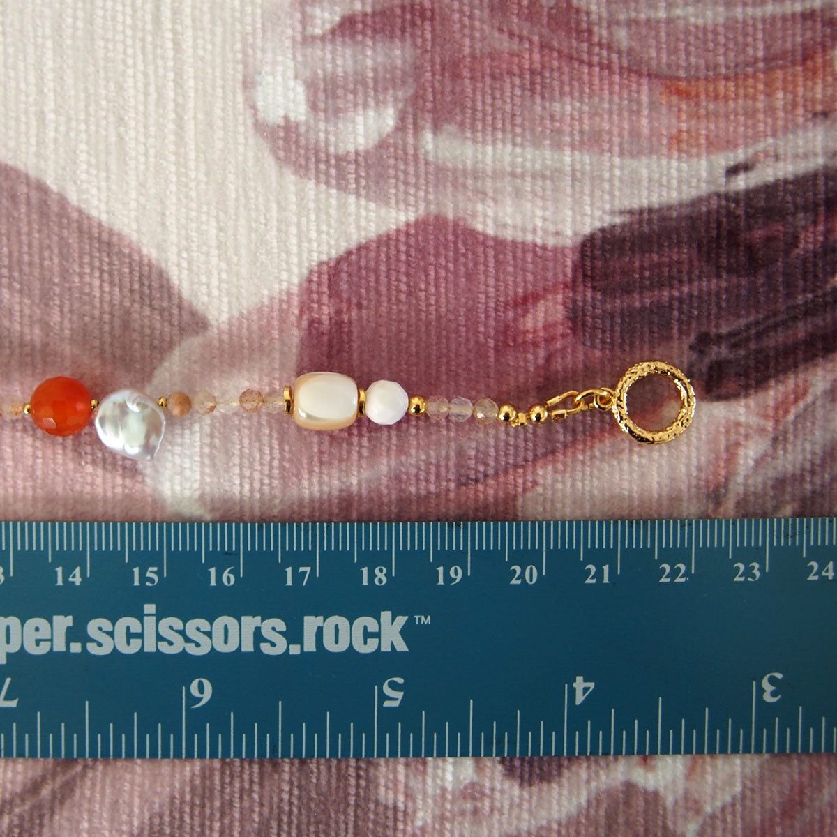 Pearls, Shell beads, Agate, Sunstone Bracelet- Red sun