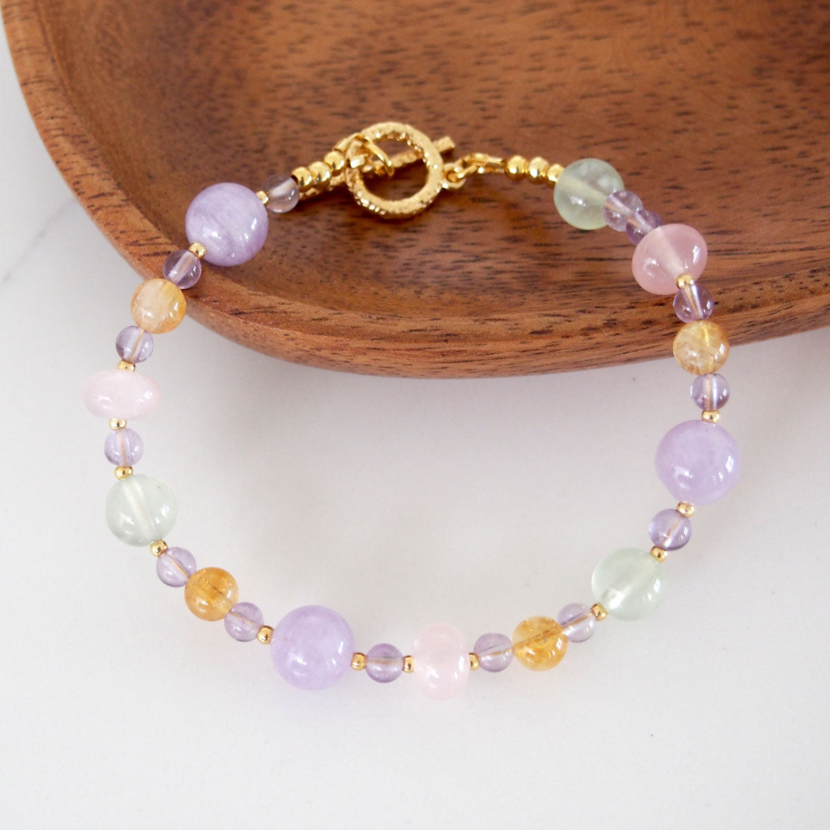 Amethyst, Prehnite, Rose Quartz, Citrine Bracelet- Wish
