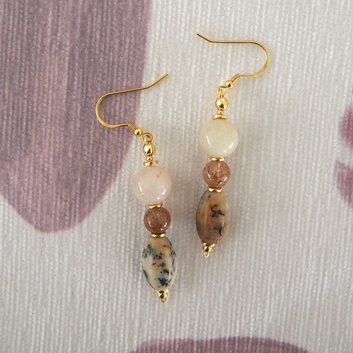 Common Opal, Inclusion Quartz, Strawberry Quartz Earrings- Equanimity