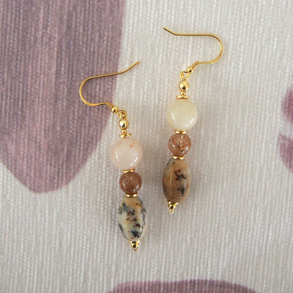 Common Opal, Inclusion Quartz, Strawberry Quartz Earrings- Equanimity