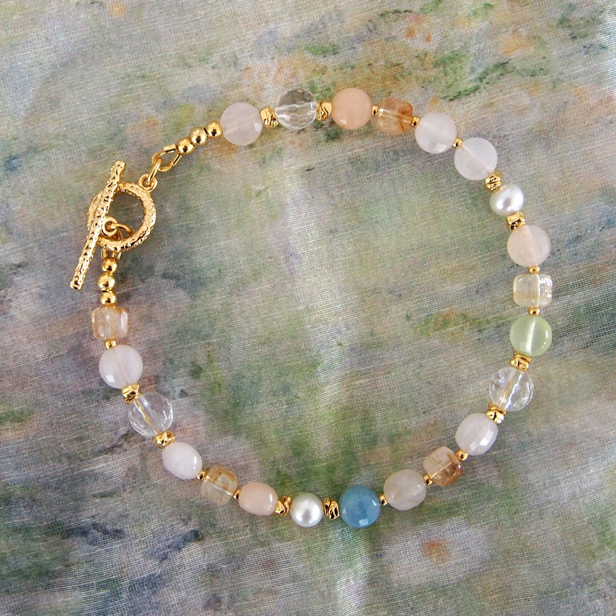 Rock Crystal, Beryl, Citrine, Pearls Bracelet- Hope