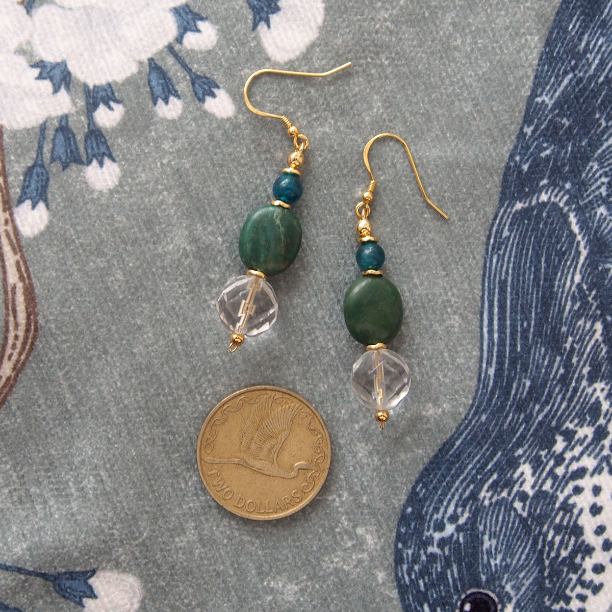 Rock crystal,  Jade(oval),  Apatite Earrings-Blue Spring