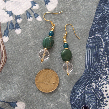 Rock crystal,  Jade(oval),  Apatite Earrings-Blue Spring