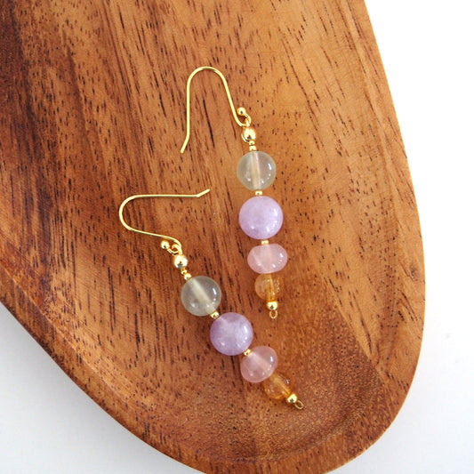 Amethyst, Prehnite, Rose Quartz, Citrine Earrings- Wish