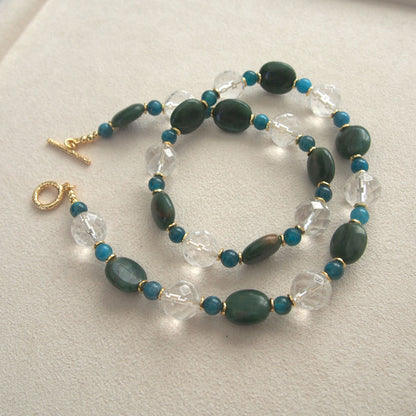 Rock crystal,  Jade(oval),  Apatite Necklace-Blue Spring