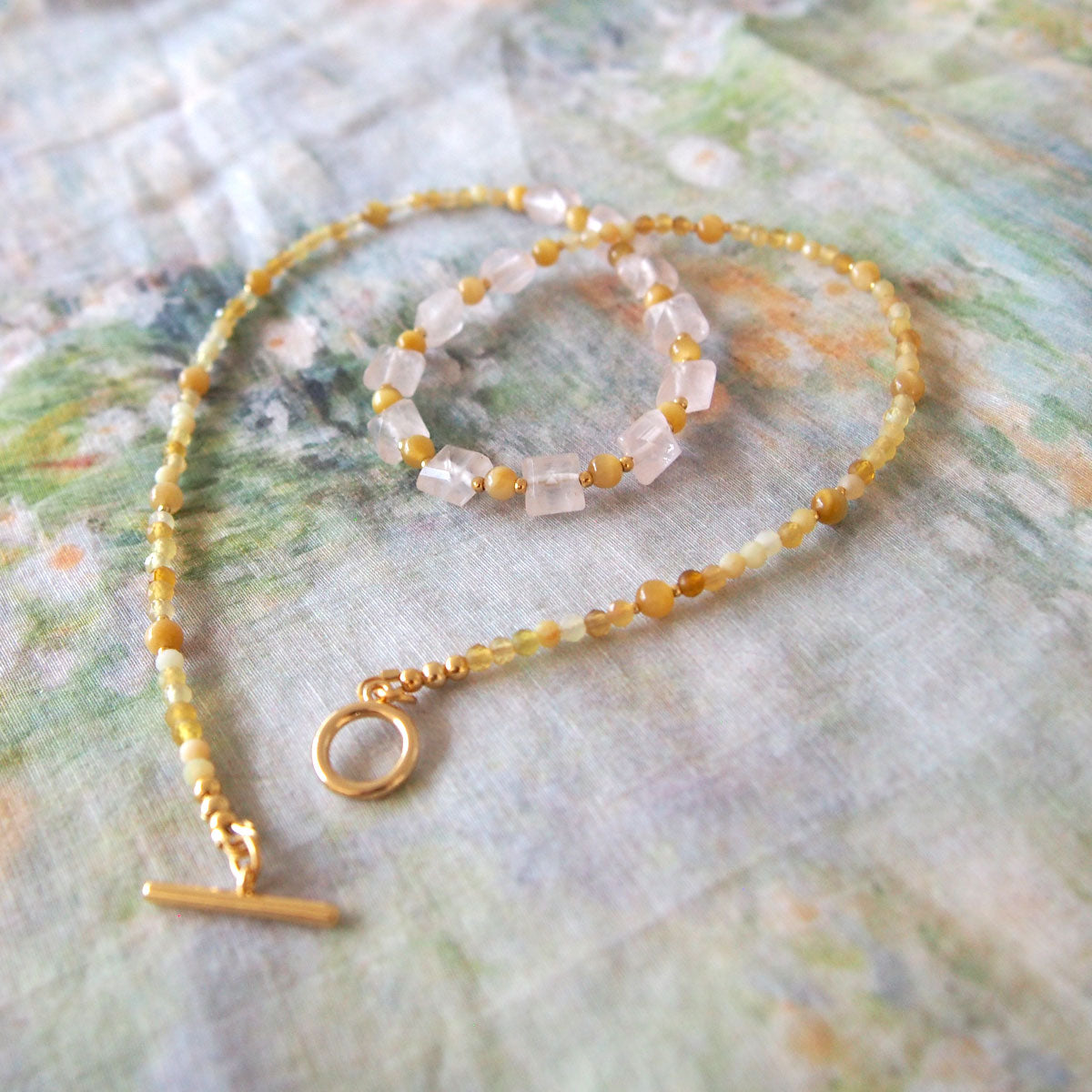 Rose Quartz, Tiger’s eye, Common Opal Necklace-Energy