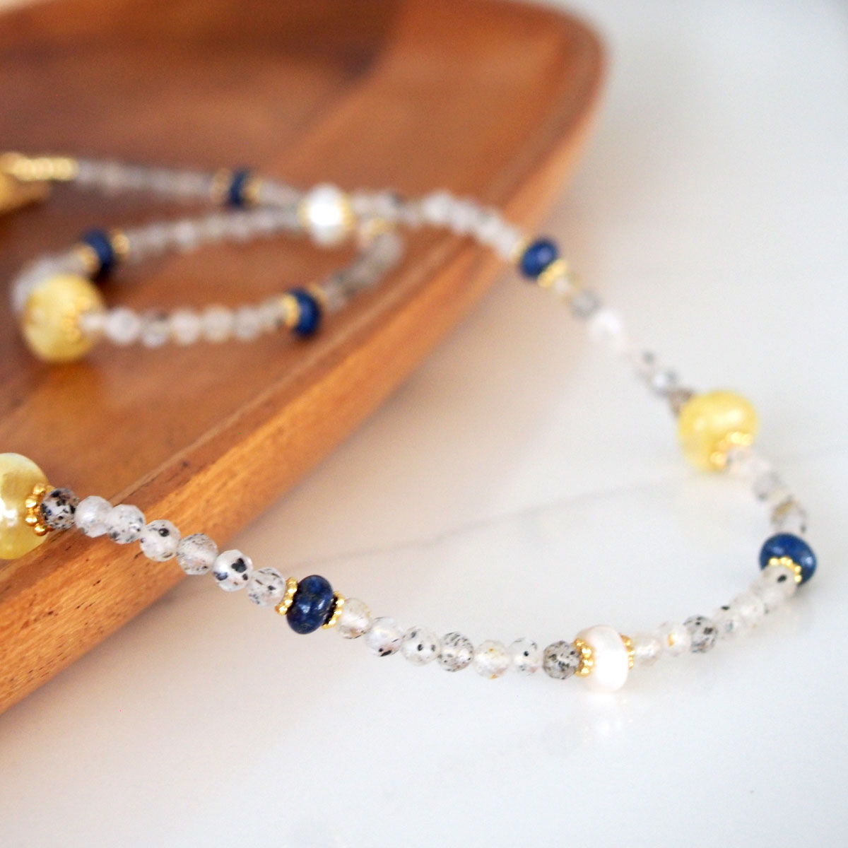 Lepidolite, Pearls, Lapis Lazuli, Quartz Rutilated Necklace- Power
