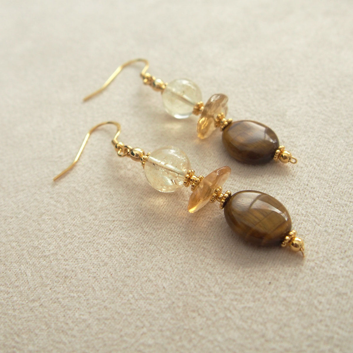 Citrine, Tiger’s eye Earrings–Among the blooms