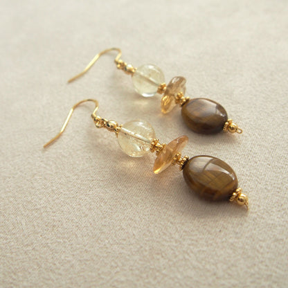 Citrine, Tiger’s eye Earrings–Among the blooms