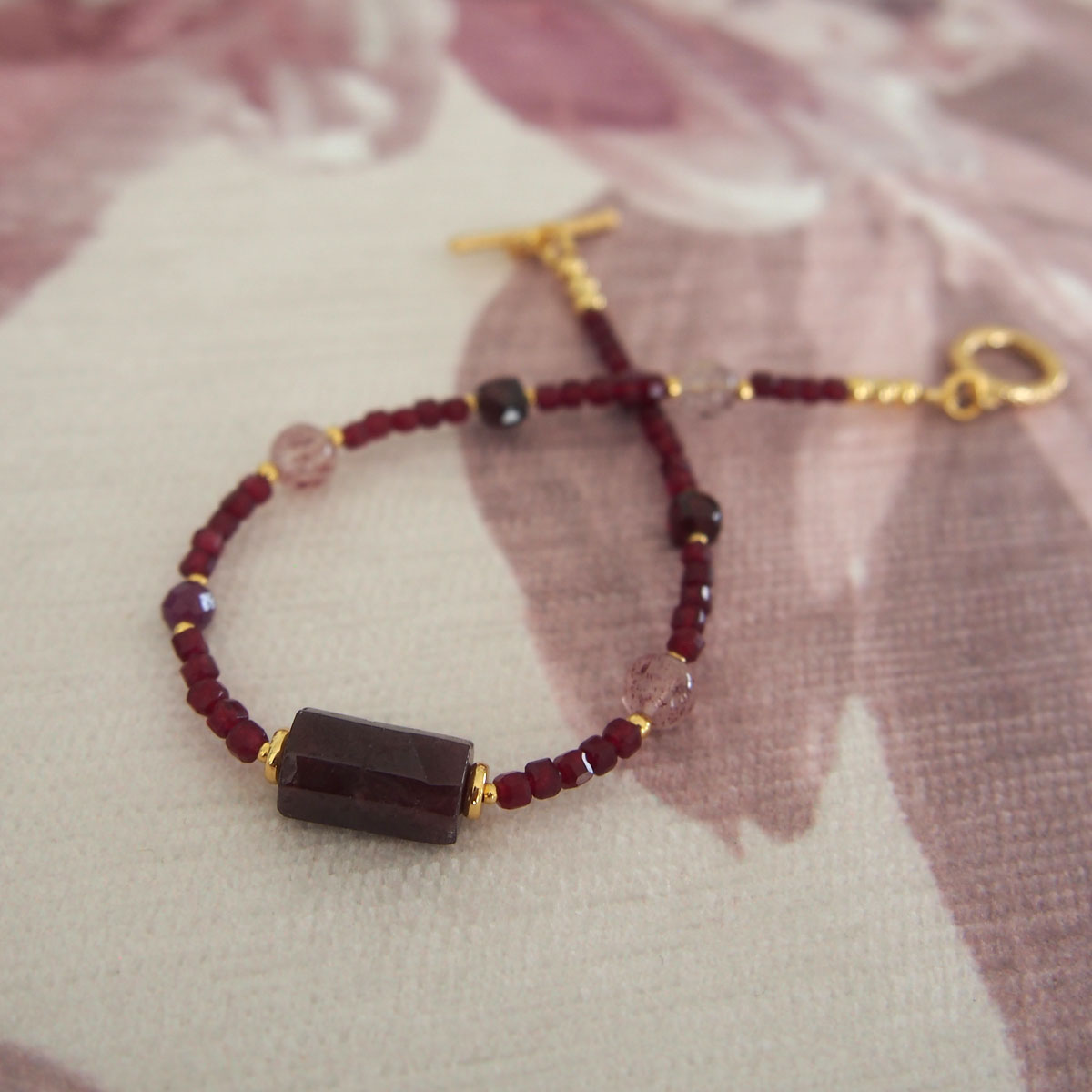 Garnet, Strawberry Quartz, Ruby(Opaque), Red Corundum(Synthetic) Bracelet- Love