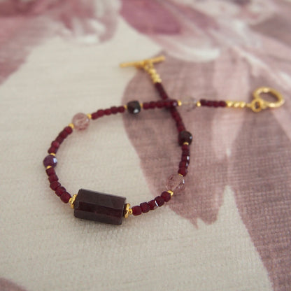 Garnet, Strawberry Quartz, Ruby(Opaque), Red Corundum(Synthetic) Bracelet- Love