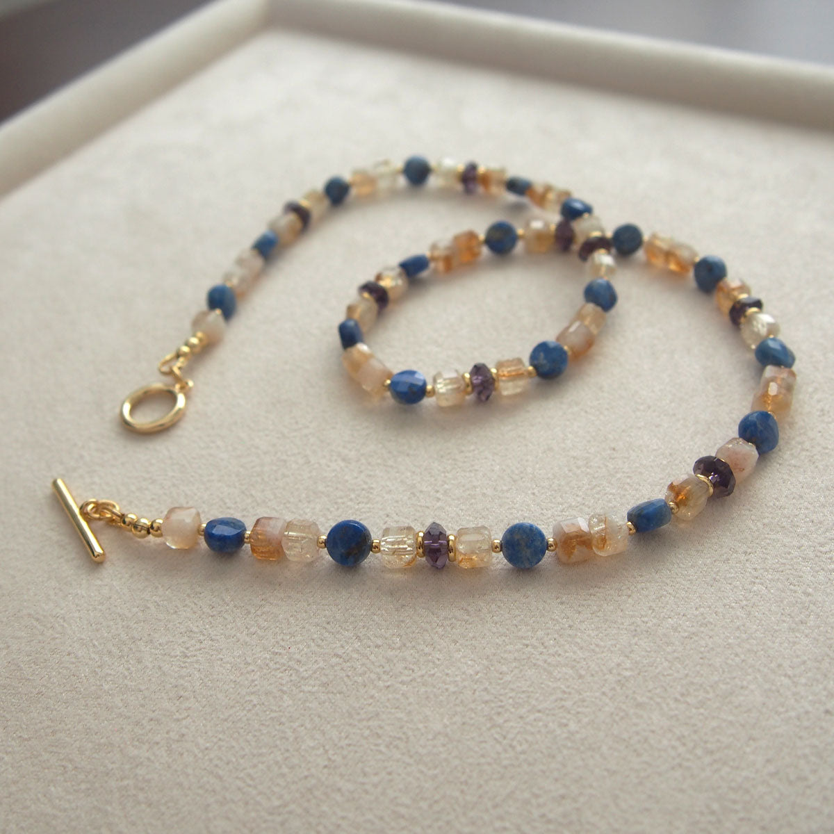 Amethyst, Lapis lazuli,  Citrine Necklace-Starry Night