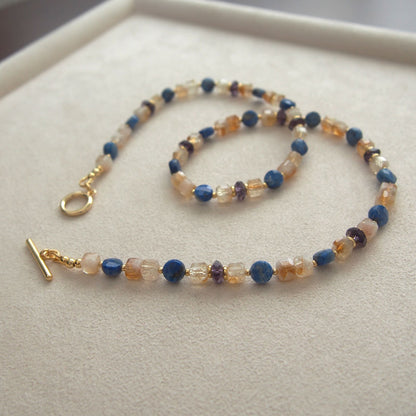Amethyst, Lapis lazuli,  Citrine Necklace-Starry Night