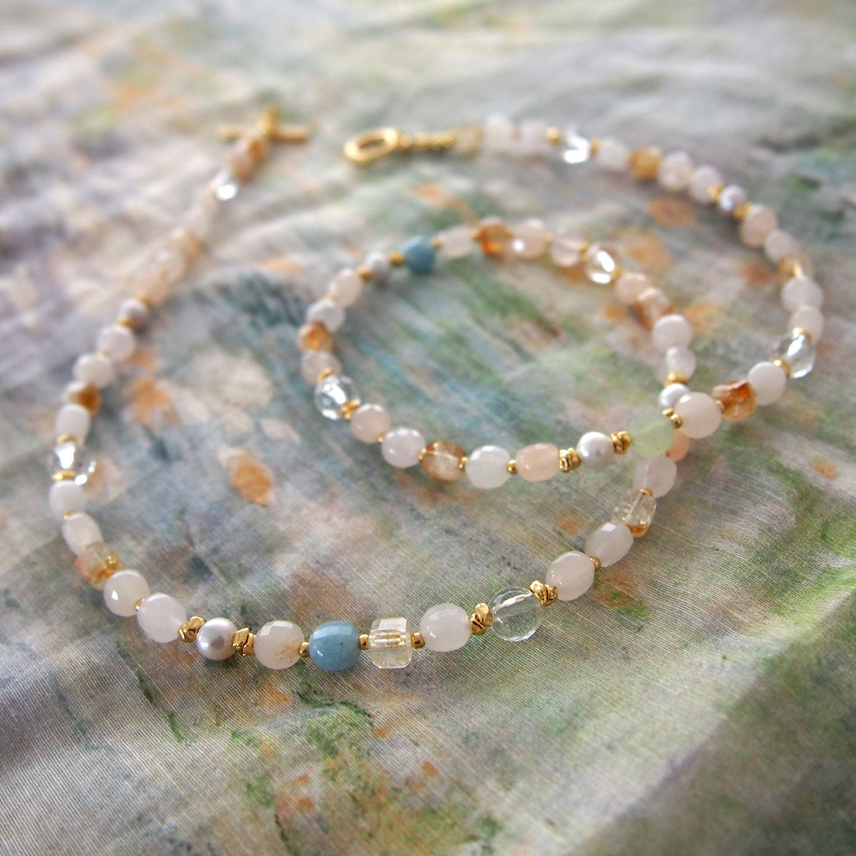 Rock Crystal, Beryl, Citrine, Pearls Necklace- Hope