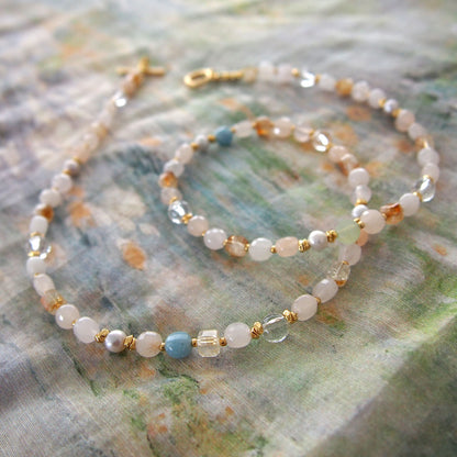 Rock Crystal, Beryl, Citrine, Pearls Necklace- Hope