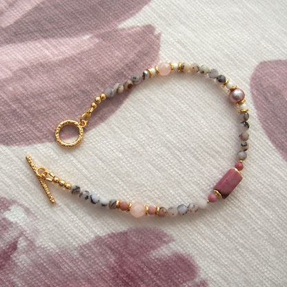 Rhodonite, Pearls, Morganite, Common Opal, Rhodochrosite Bracelet–Rosa multiflora