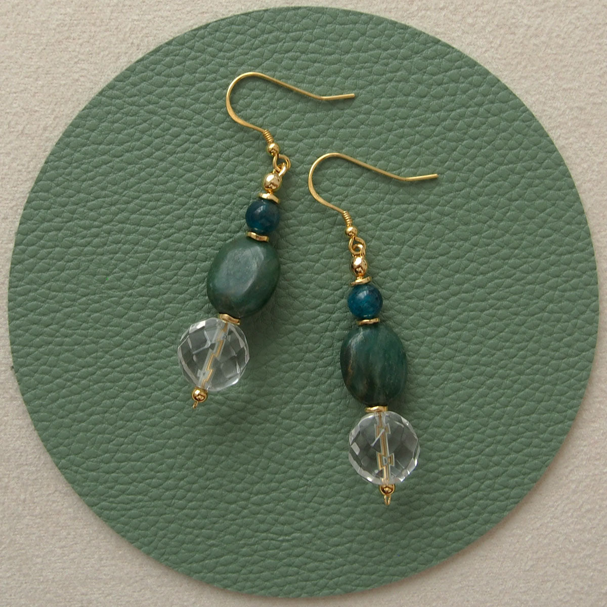Rock crystal,  Jade(oval),  Apatite Earrings-Blue Spring