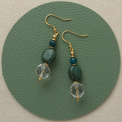 Rock crystal,  Jade(oval),  Apatite Earrings-Blue Spring
