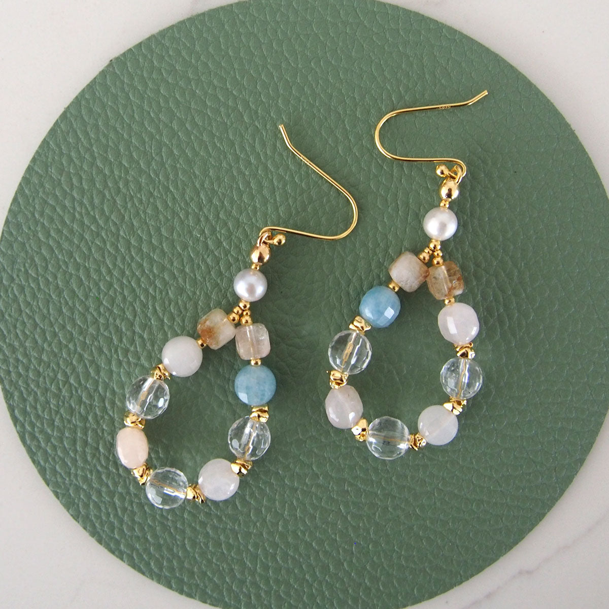Rock Crystal, Beryl, Citrine, Pearls Earrings- Hope