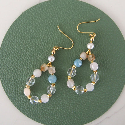 Rock Crystal, Beryl, Citrine, Pearls Earrings- Hope