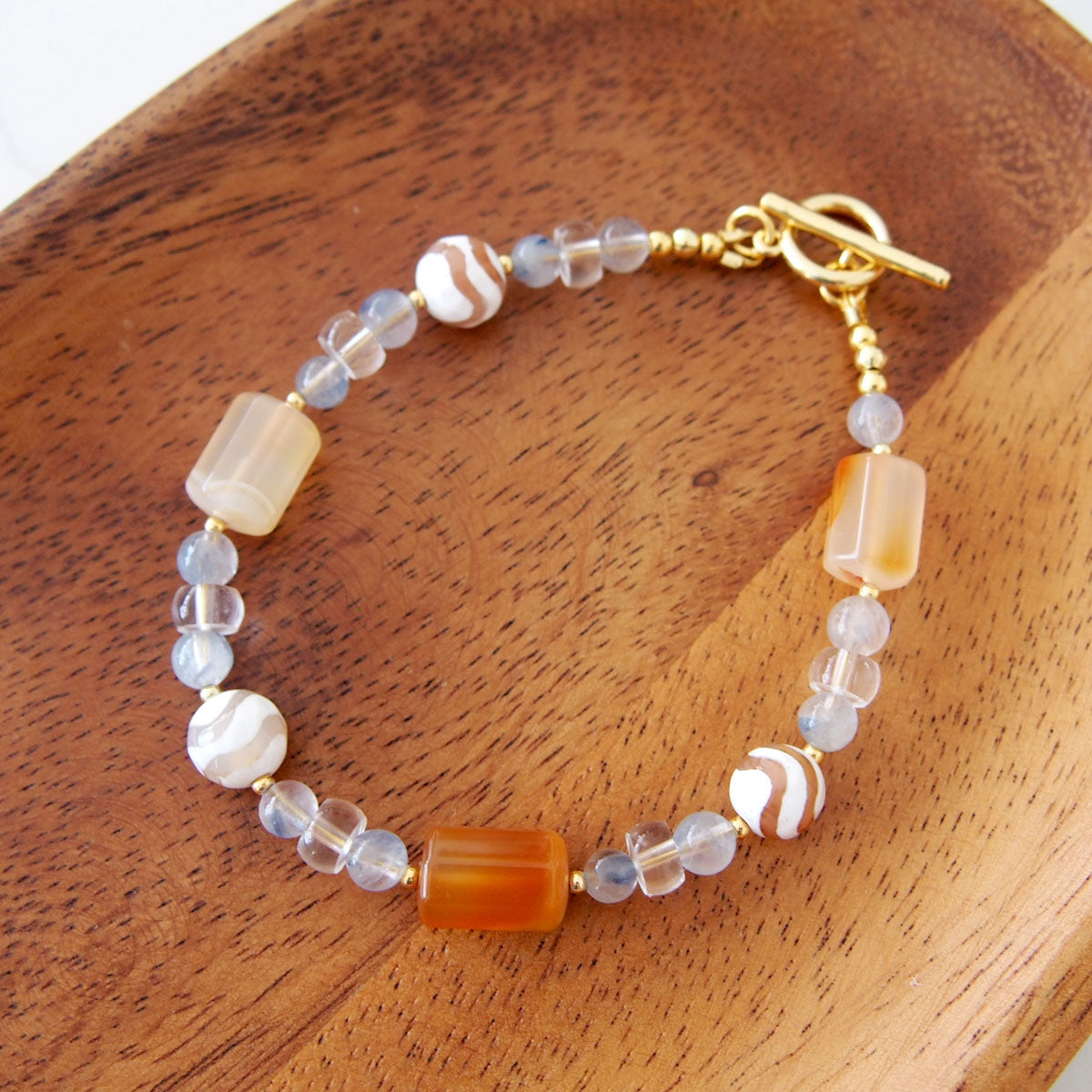 Agate, Rock Crystal, Dumortierite Quartz Bracelet- Source