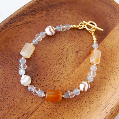 Agate, Rock Crystal, Dumortierite Quartz Bracelet- Source