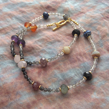 Agate, Amethyst, Lapis Lazuli, Quartz Rutilated, Rose Quartz, Strawberry Quartz Necklace- Abundance