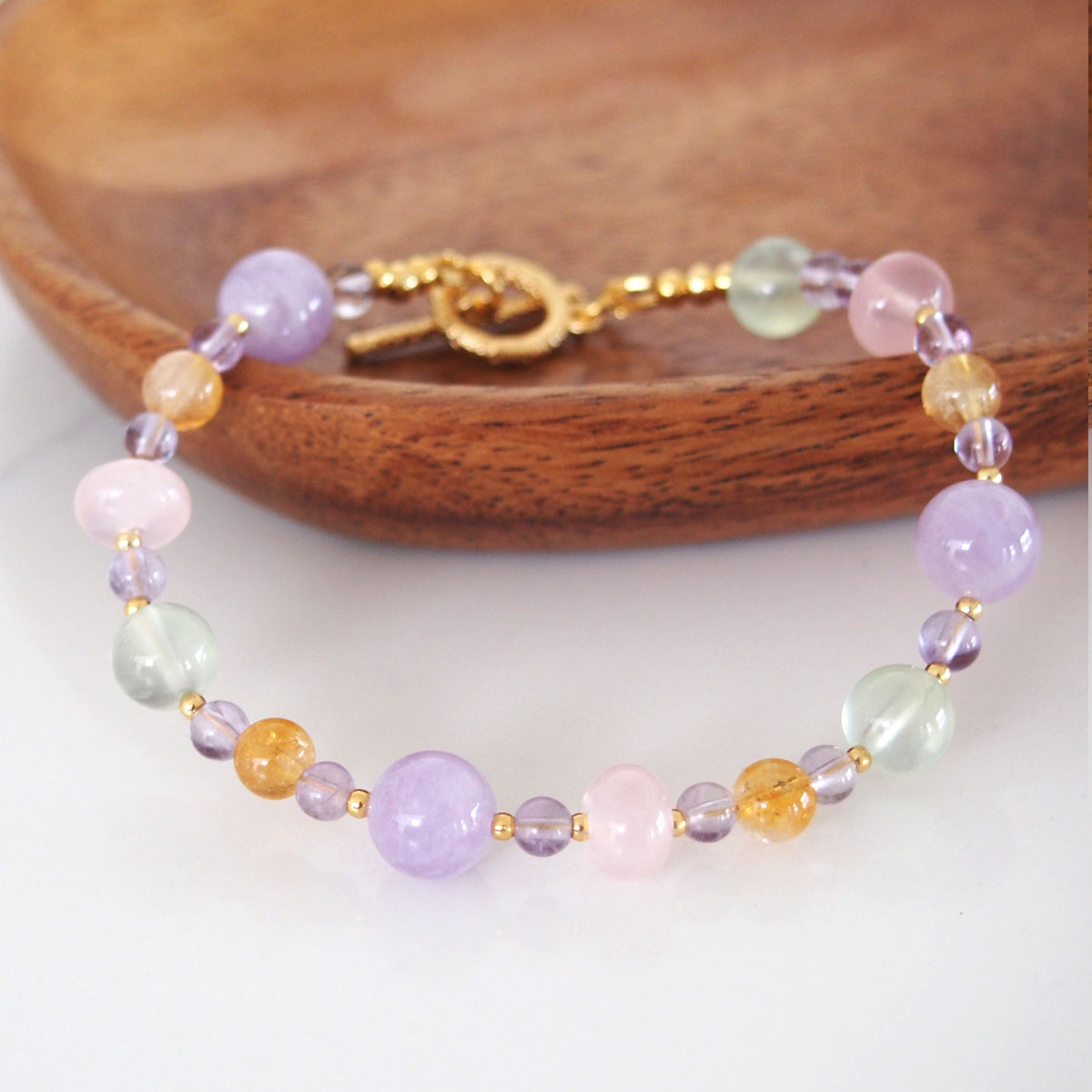 Amethyst, Prehnite, Rose Quartz, Citrine Bracelet- Wish