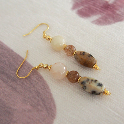 Common Opal, Inclusion Quartz, Strawberry Quartz Earrings- Equanimity