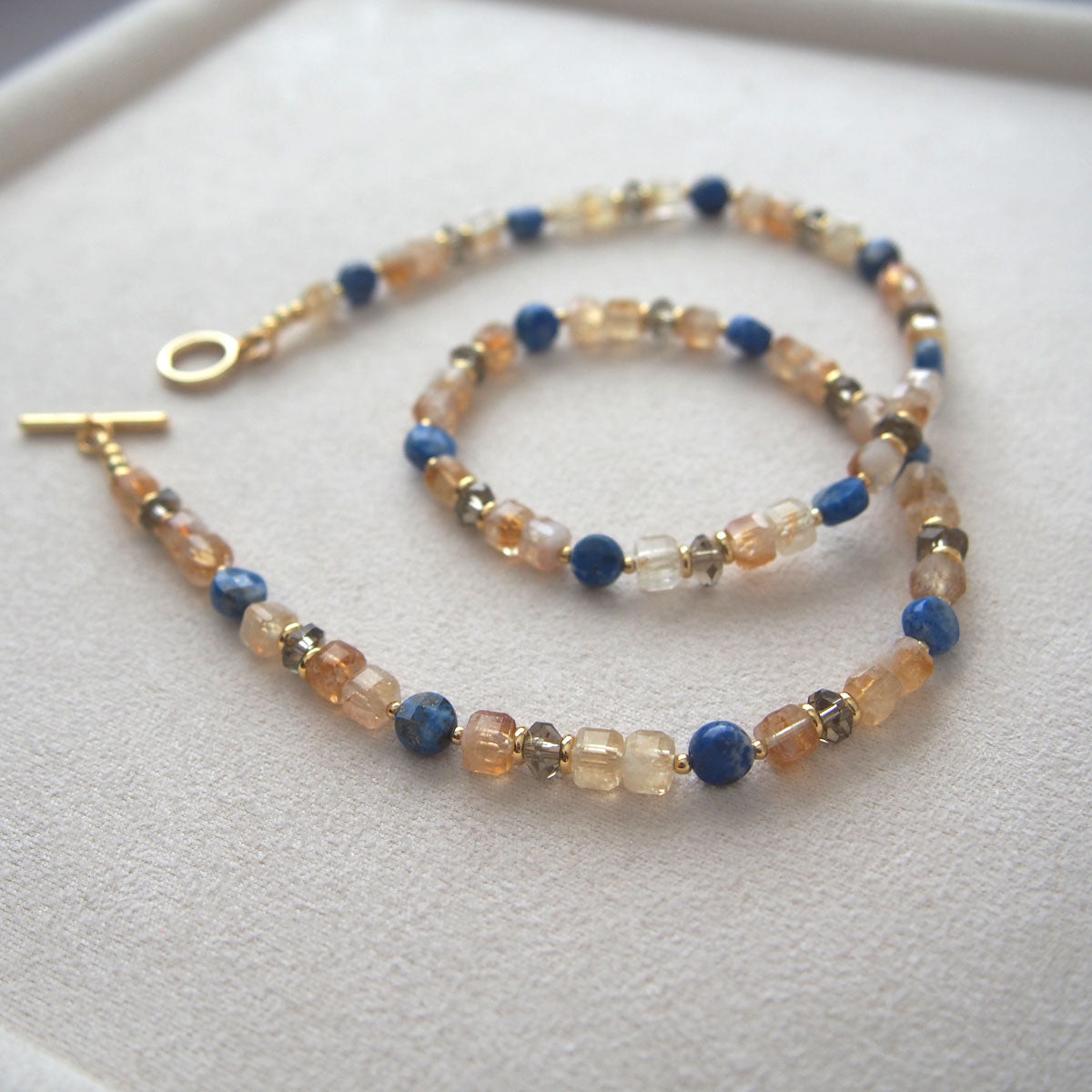 Smoky Quartz  Lapis lazuli  Citrine Necklace-Starry Night