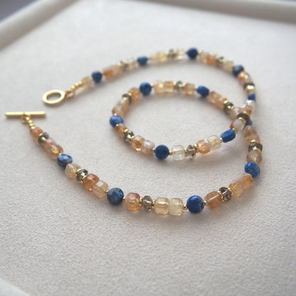 Smoky Quartz  Lapis lazuli  Citrine Necklace-Starry Night