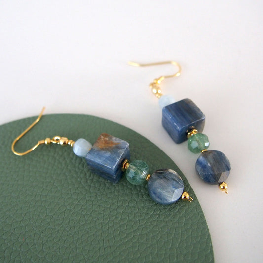 Kyanite, Aventurine, Beryl Earrings- Coastline