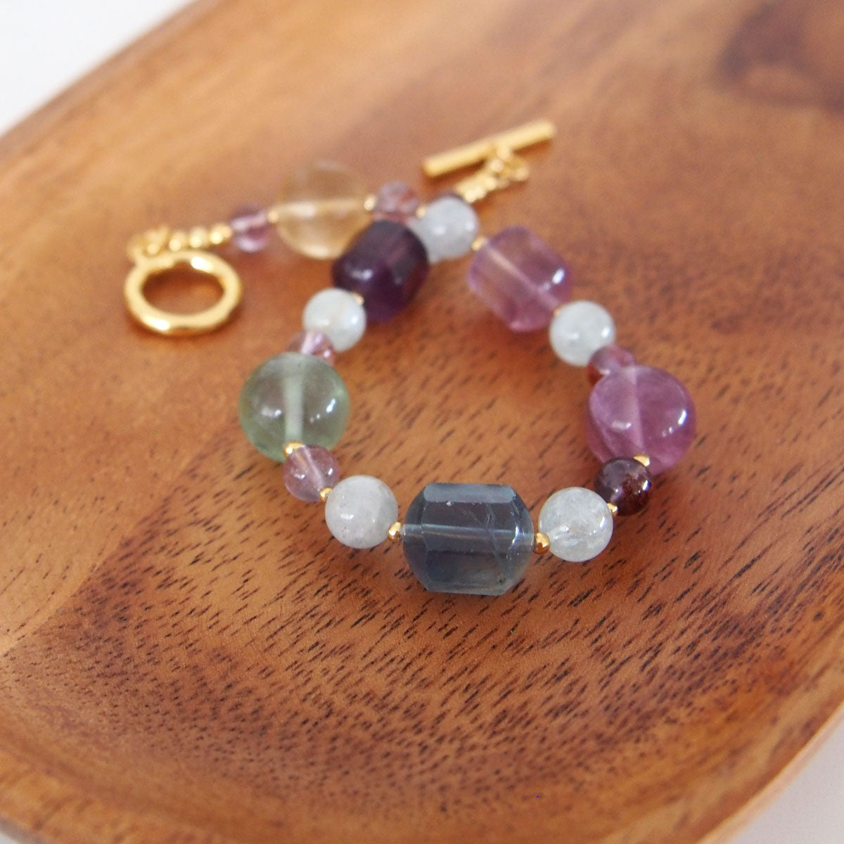 Fluorite, Beryl(light blue), Amethyst Bracelet- Dreamlike