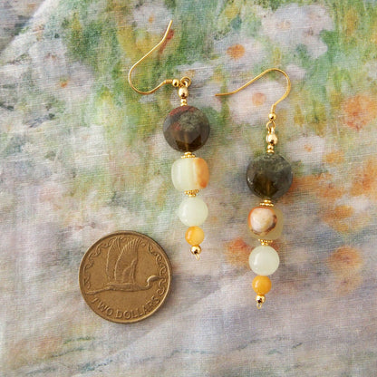 Garnet, Serpentine Jade, Calcite, Quartzose Jade Earrings-Vitality