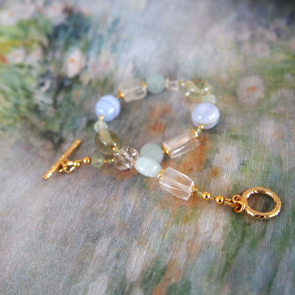 Chalcedony, Rock Crystal, Beryl, Prehnite Bracelet- Source