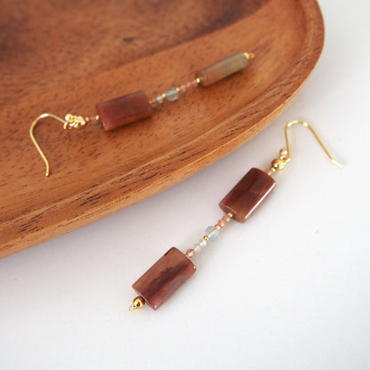 Quartz Rutilated, Amazonite, Sunstone Earrings- Late Autumn