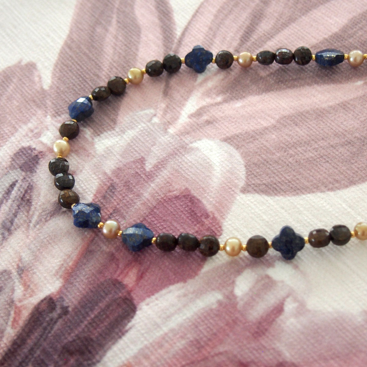 Lapis Lazuli, Bronzite, Pearls Necklace- Night Sky