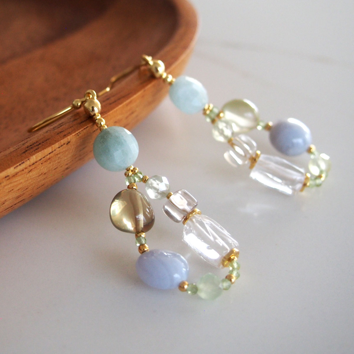 Lemon Quartz, Chalcedony, Rock Crystal, Beryl, Prehnite Earrings- Source