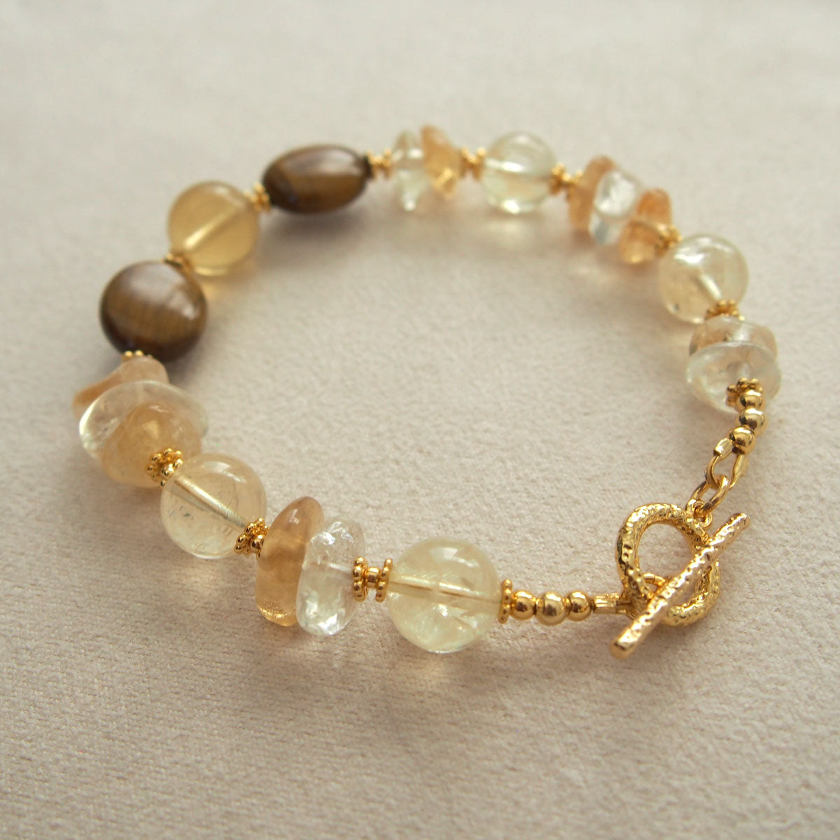 Citrine, Tiger’s eye, Fluorite Bracelet–Among the blooms