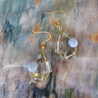 Lemon Quartz, Chalcedony, Rock Crystal, Prehnite Earrings- Source