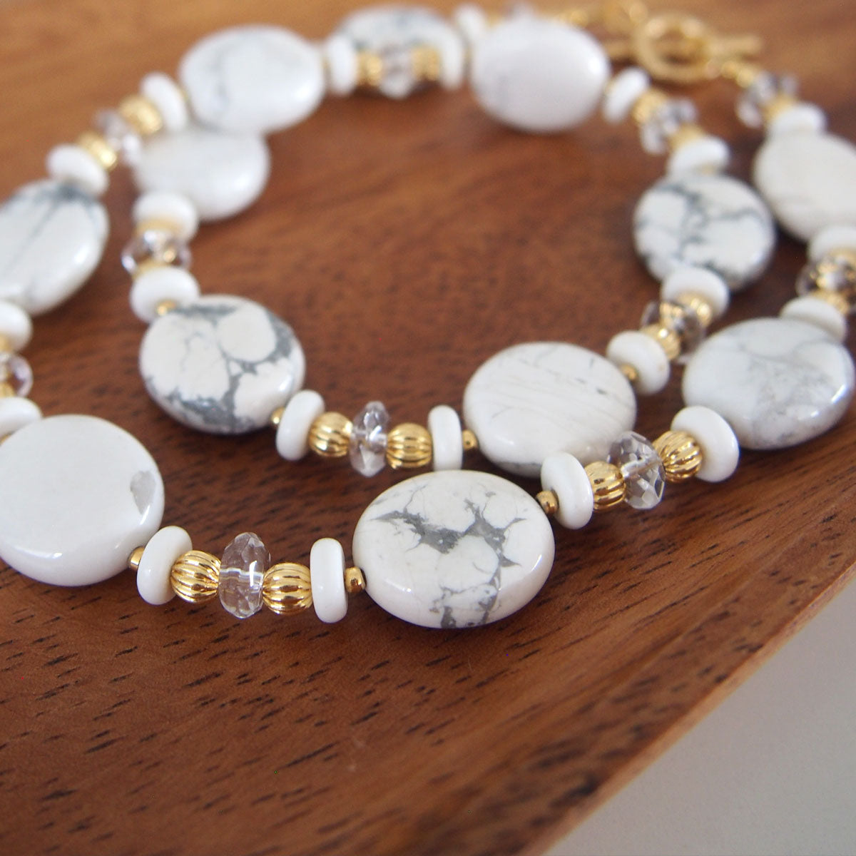 Magnesite, Rock Crystal Necklace- Snow