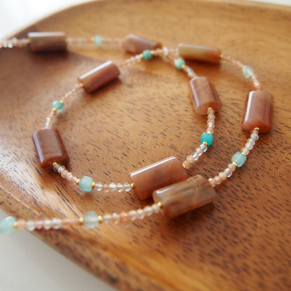 Quartz Rutilated, Amazonite, Sunstone Necklace- Late Autumn
