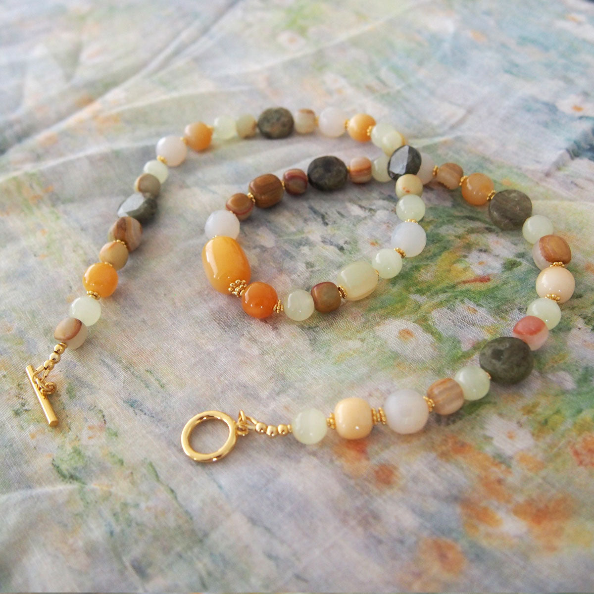Quartzose Jade, Garnet, Agate, Serpentine Jade, Calcite Necklace-Vitality