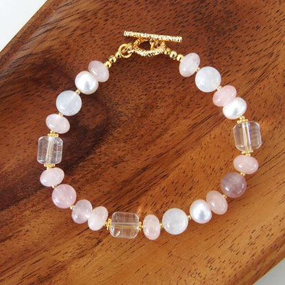 Rock Crystal, Moonstone, Rose Quartz, Pearls Bracelet- Romance