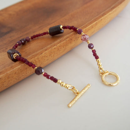 Garnet, Strawberry Quartz, Ruby(Opaque), Red Corundum(Synthetic) Bracelet- Love