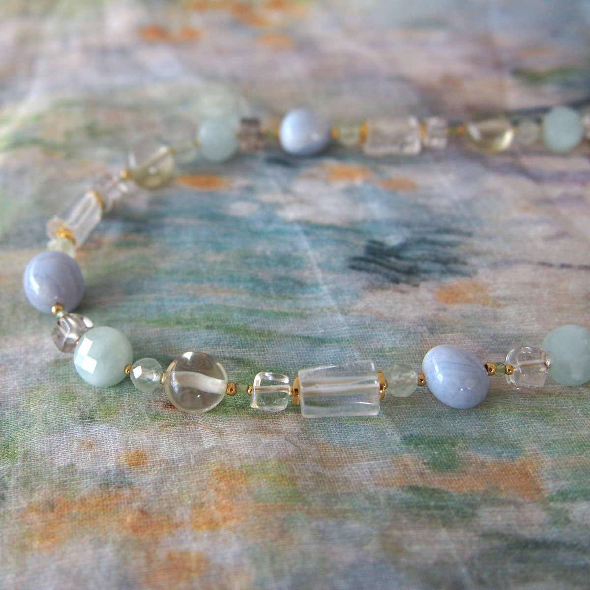 Lemon Quartz, Chalcedony, Rock Crystal, Beryl, Prehnite Necklace- Source