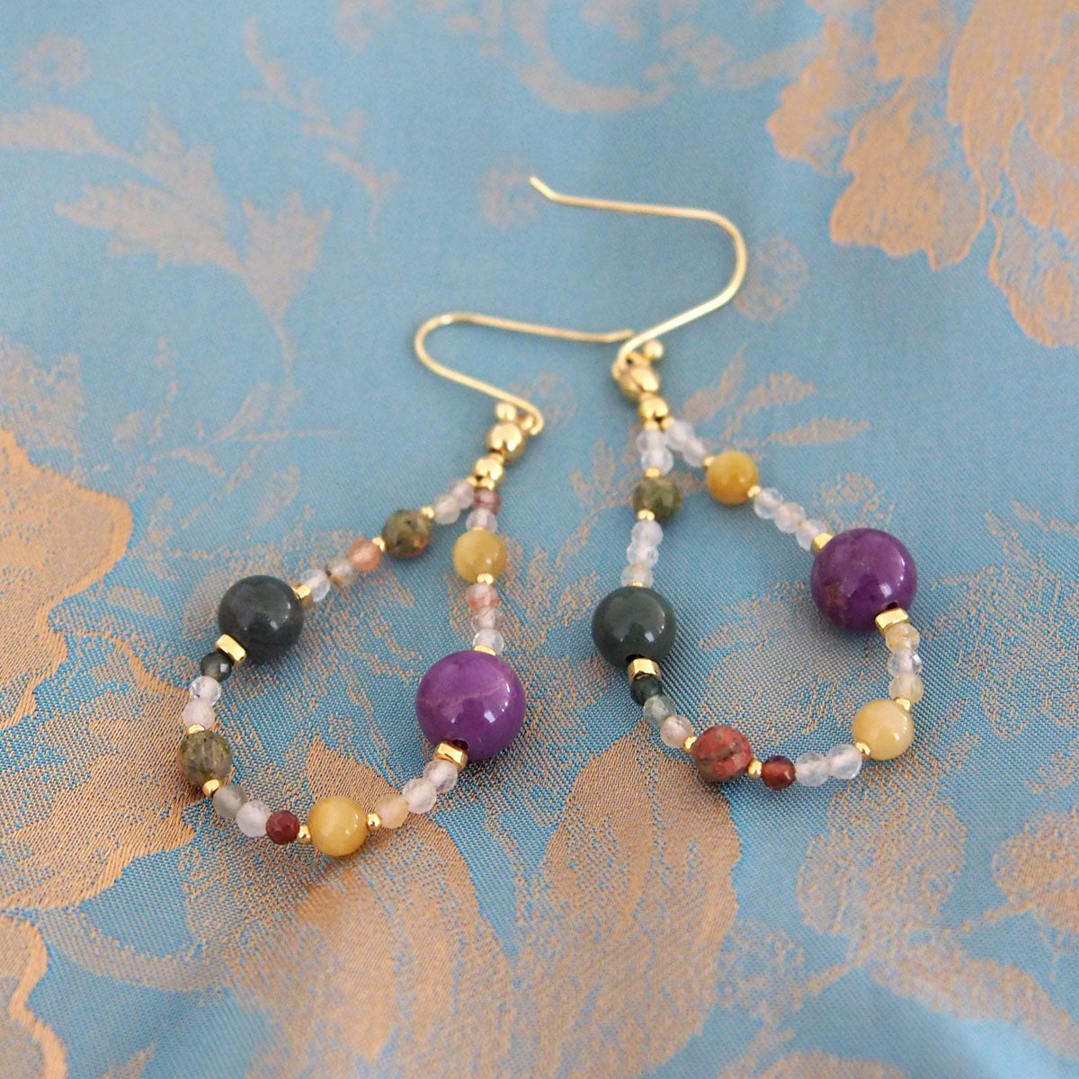 Phosphosiderite, Alxa Agate, Unakite, Tiger’s eye Earrings- Completeness