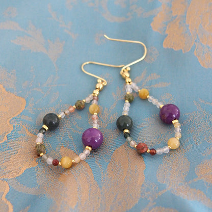 Phosphosiderite, Alxa Agate, Unakite, Tiger’s eye Earrings- Completeness