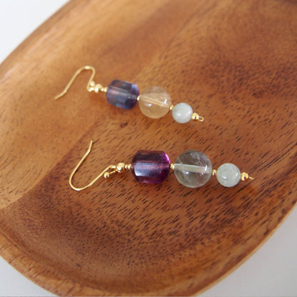 Fluorite, Beryl(light blue) Earrings-Dreamlike