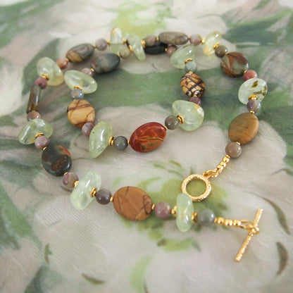 Prehnite, Picture Stone(oval), Alxa Agate Necklace- Vineyard